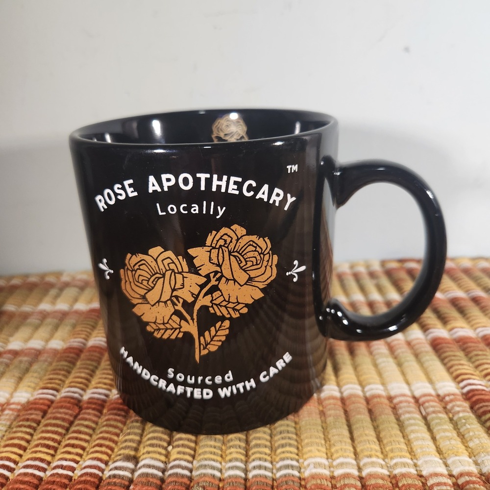 Schitt's Creek Rose Apothecary Coffee Mug Black Gold Floral Ceramic Tea Cup